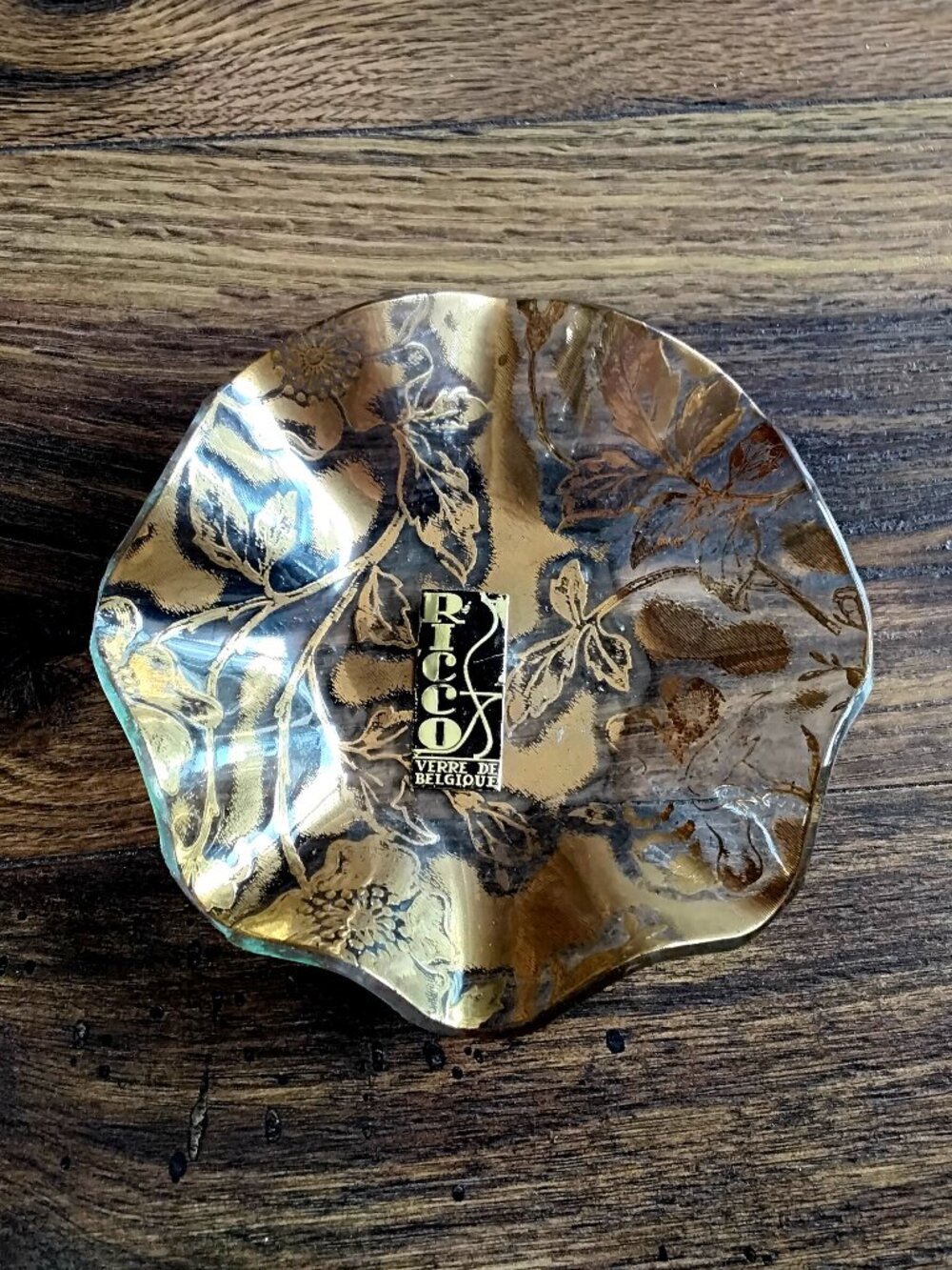 Vtg. Ricco Verre De Belgioue Glass Ruffled Bowl Trinket Dish